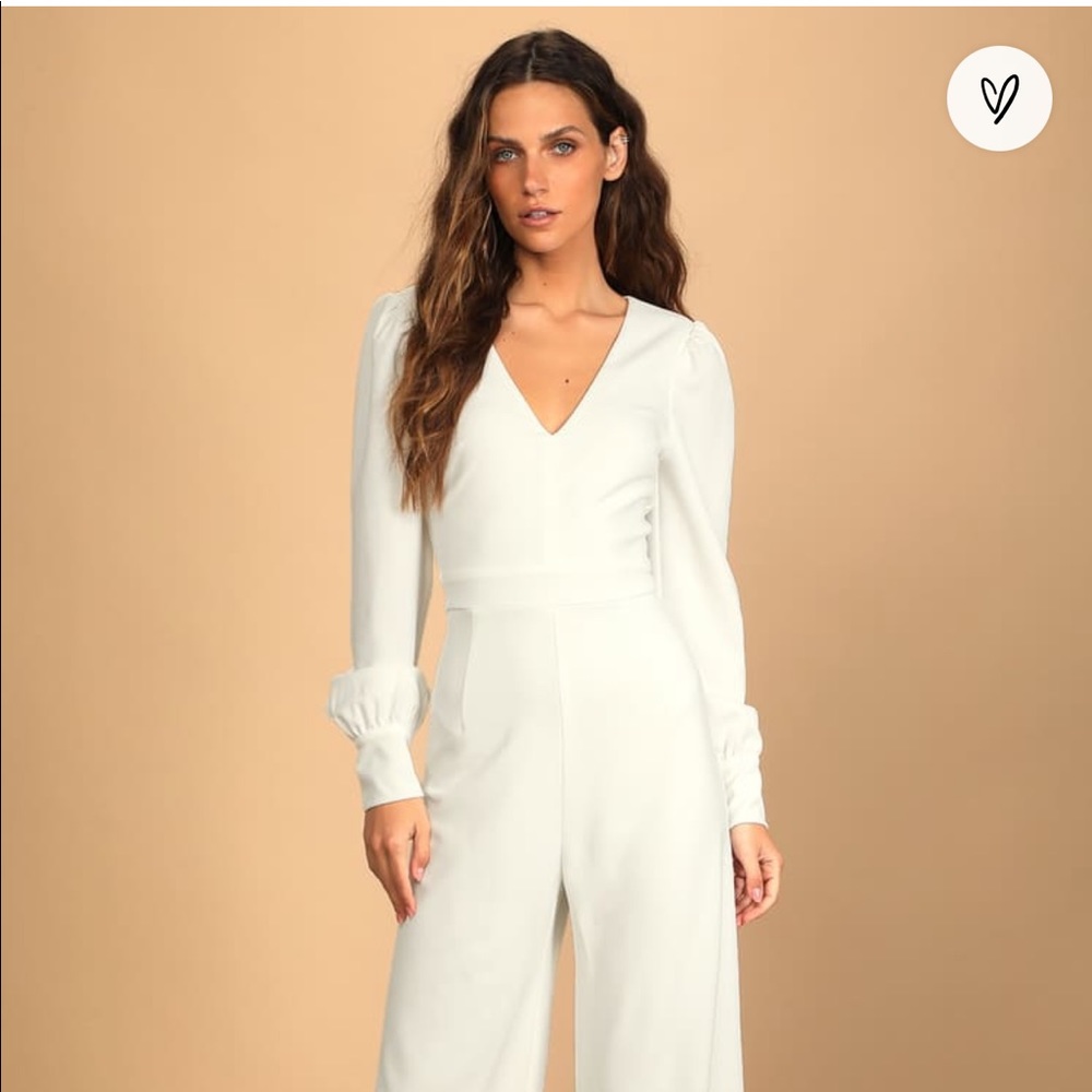 Celebrating Romance White Long Sleeve Wide-Leg Jumpsuit Lulus
